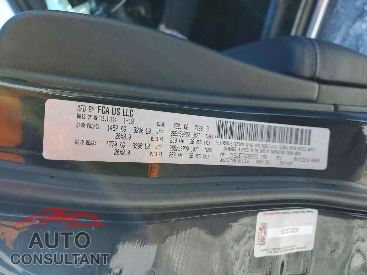 DODGE DURANGO 2019 - 1C4SDJET7KC690711