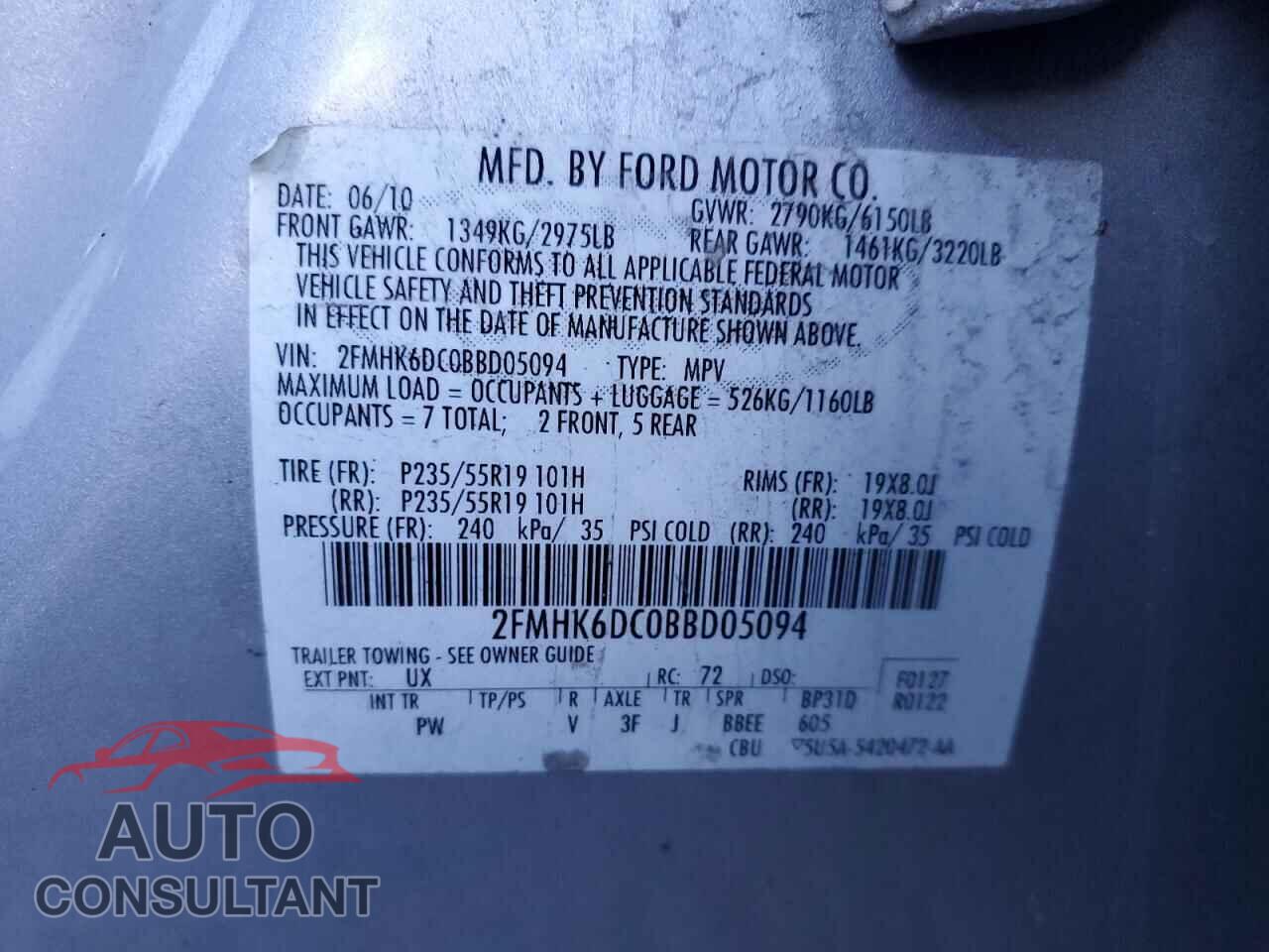 FORD FLEX 2011 - 2FMHK6DC0BBD05094