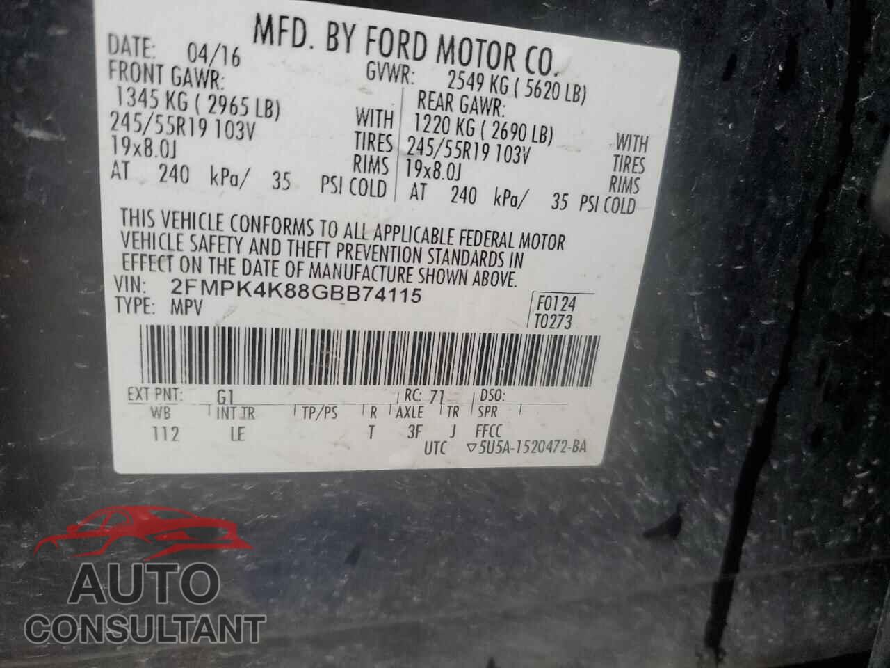 FORD EDGE 2016 - 2FMPK4K88GBB74115