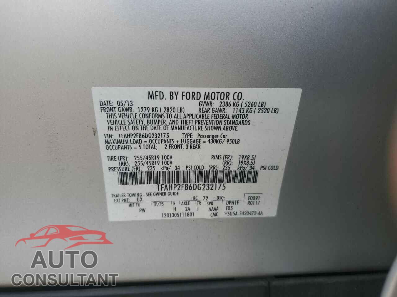 FORD TAURUS 2013 - 1FAHP2F86DG232175