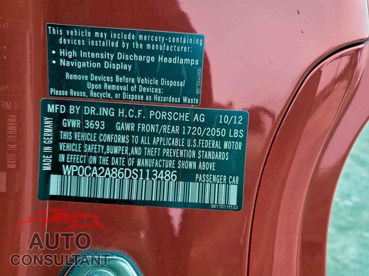 PORSCHE BOXSTER 2013 - WP0CA2A86DS113486