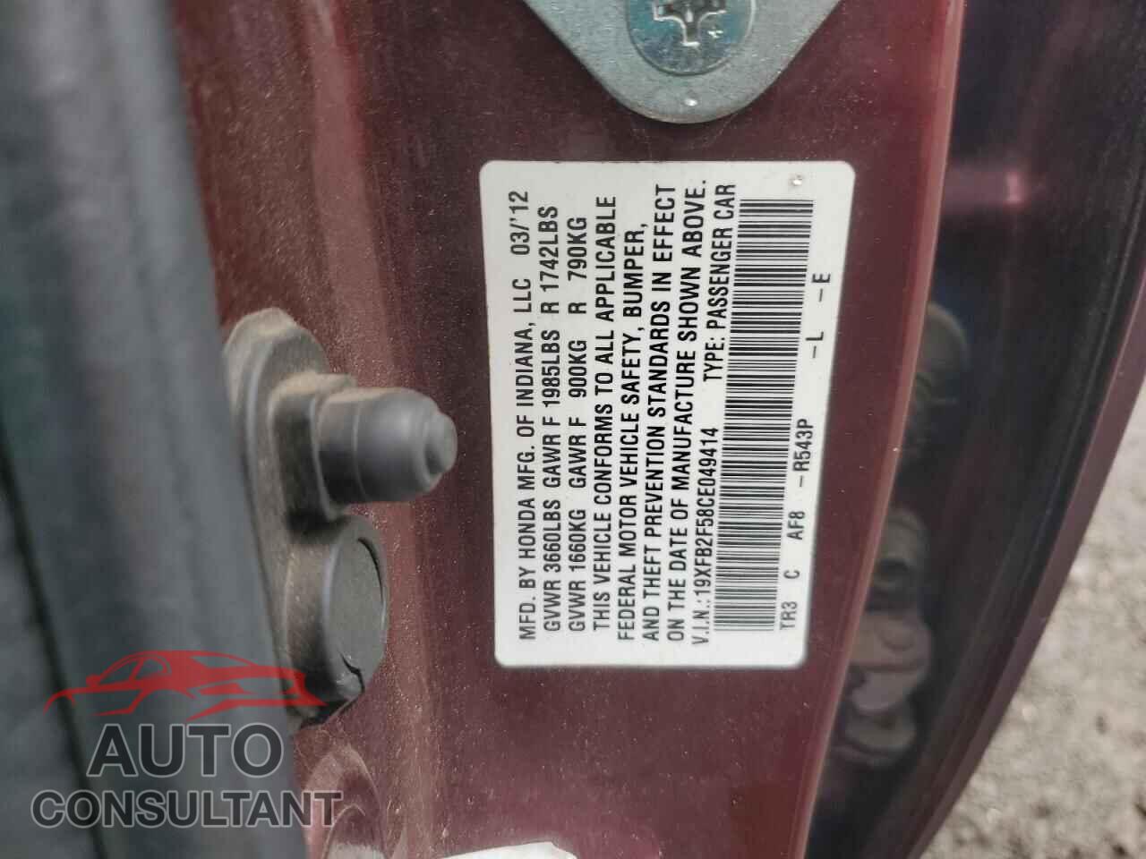 HONDA CIVIC 2012 - 19XFB2F58CE049414