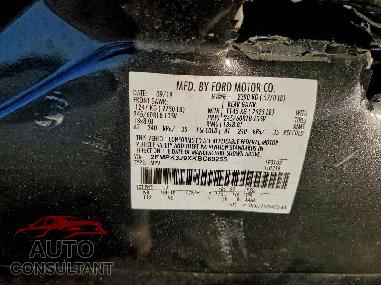 FORD EDGE 2019 - 2FMPK3J9XKBC69255