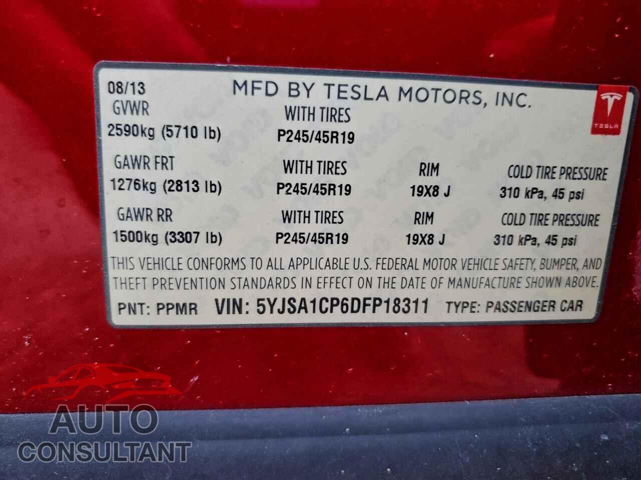 TESLA MODEL S 2013 - 5YJSA1CP6DFP18311