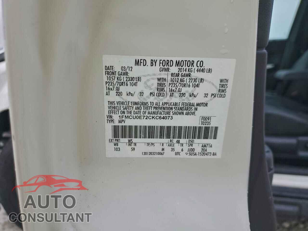 FORD ESCAPE 2012 - 1FMCU0E72CKC64073