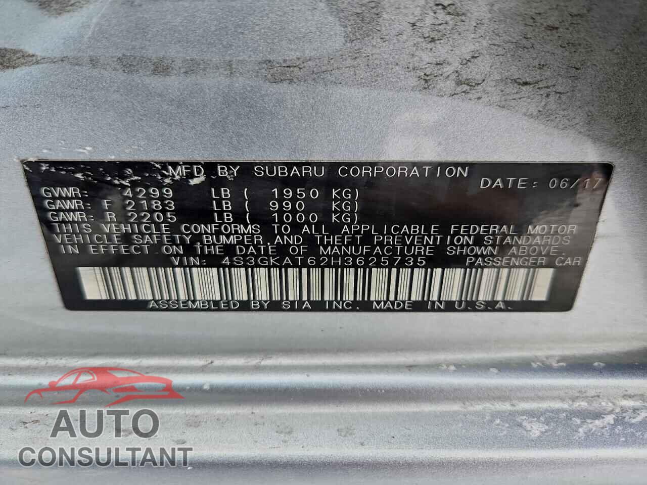 SUBARU IMPREZA 2017 - 4S3GKAT62H3625735