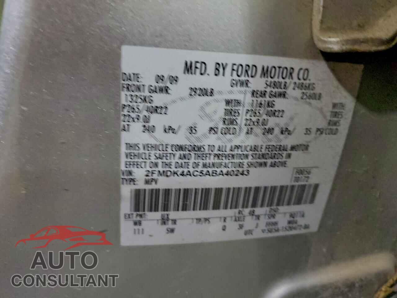 FORD EDGE 2010 - 2FMDK4AC5ABA40243