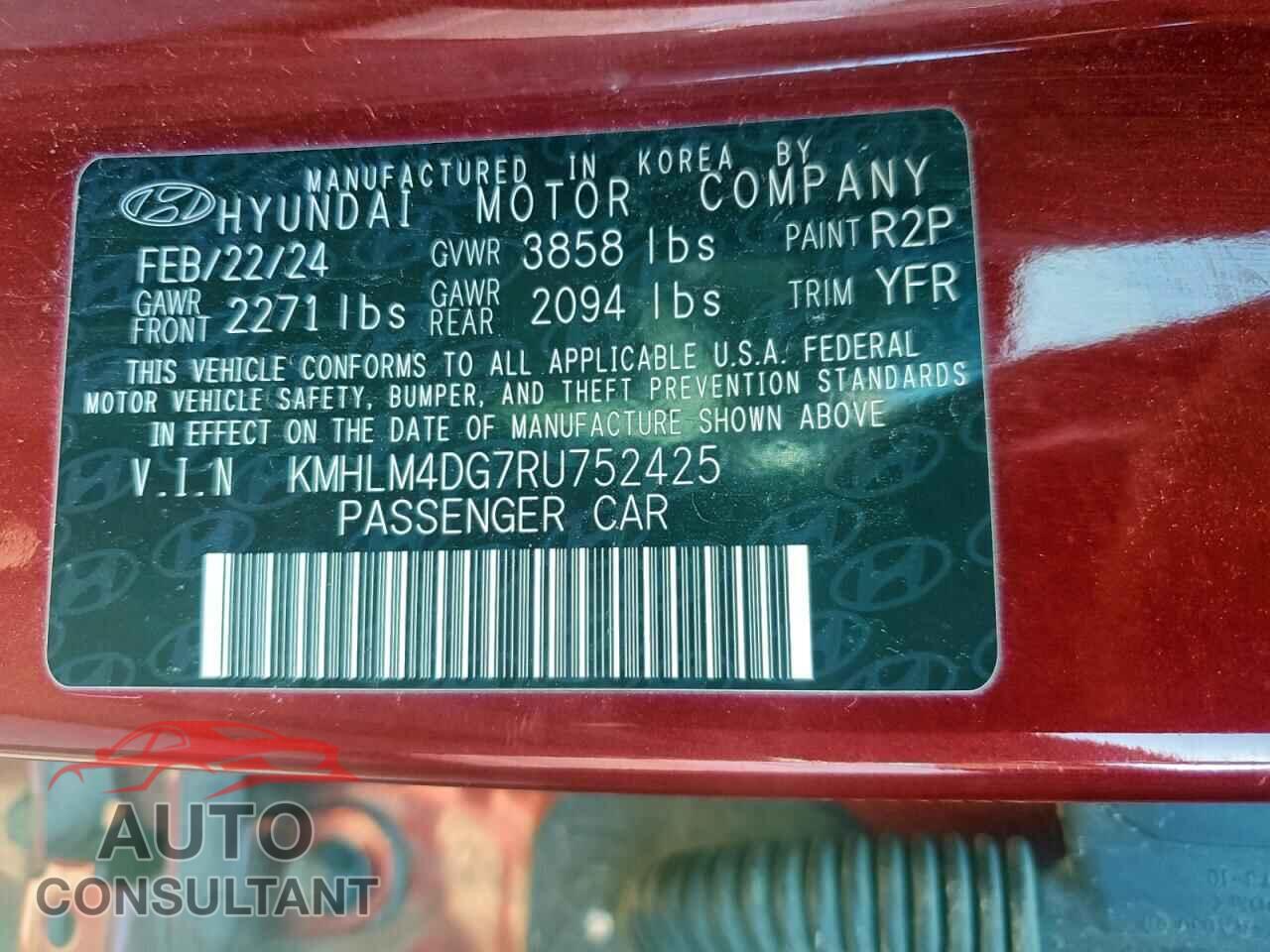 HYUNDAI ELANTRA 2024 - KMHLM4DG7RU752425