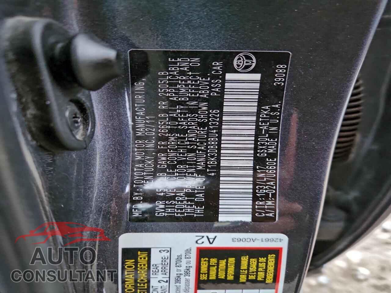 TOYOTA AVALON 2011 - 4T1BK3DB8BU413226