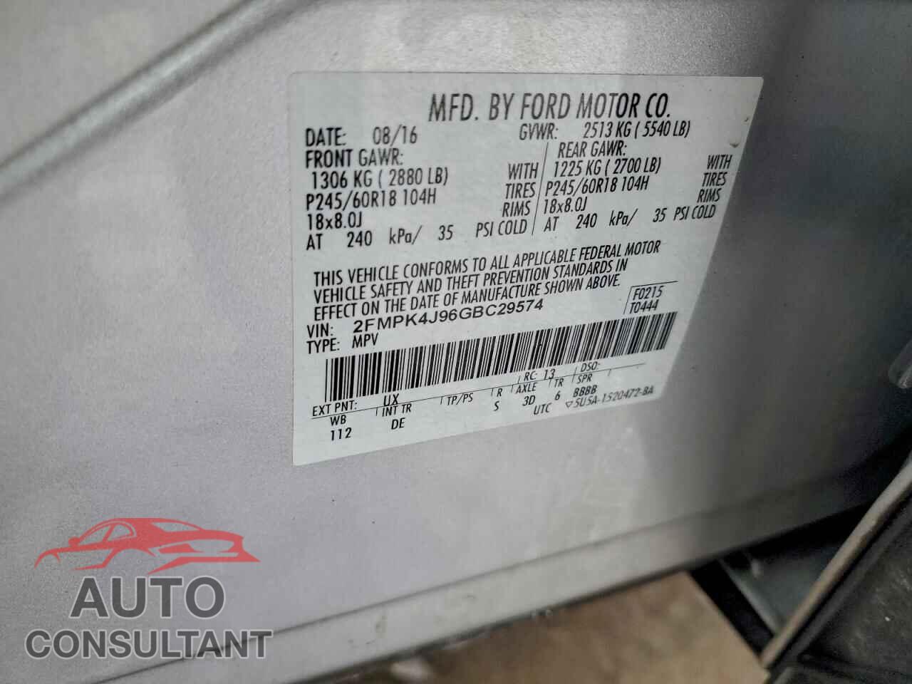FORD EDGE 2016 - 2FMPK4J96GBC29574