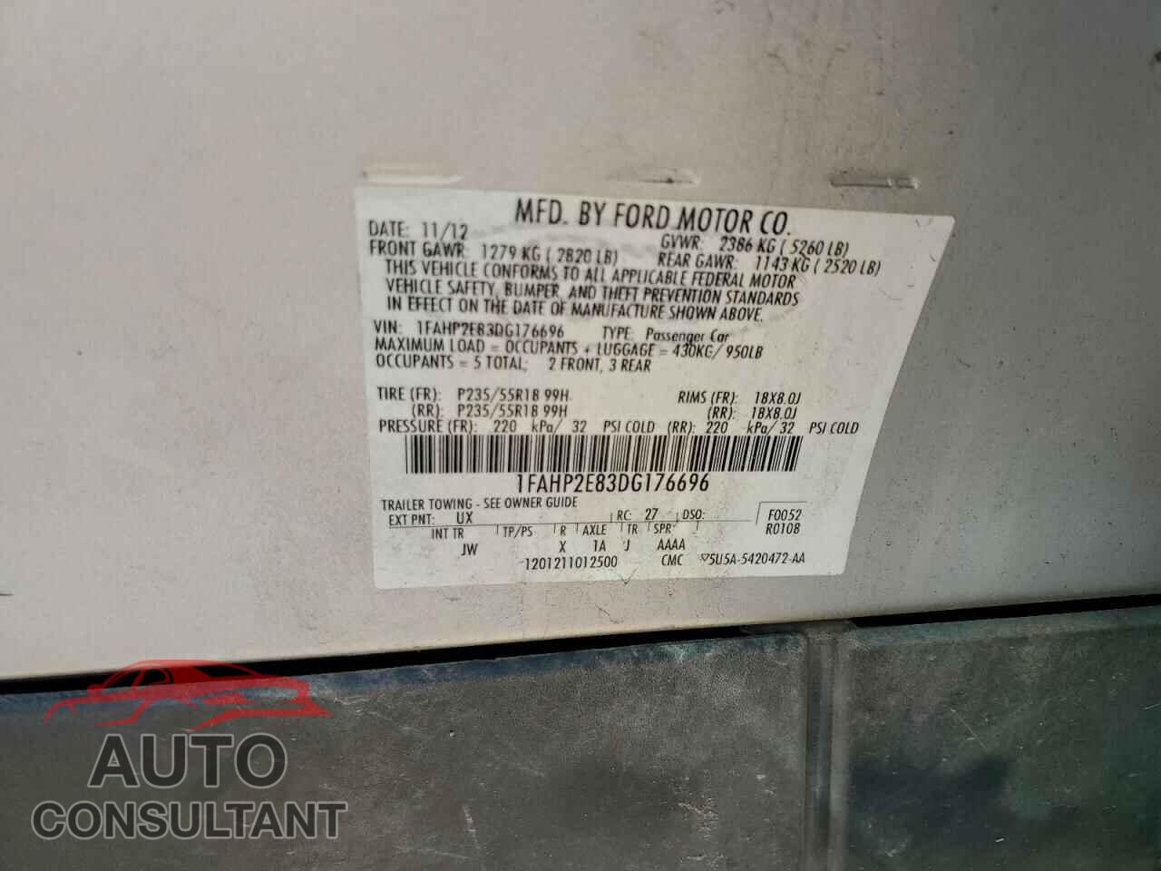 FORD TAURUS 2013 - 1FAHP2E83DG176696
