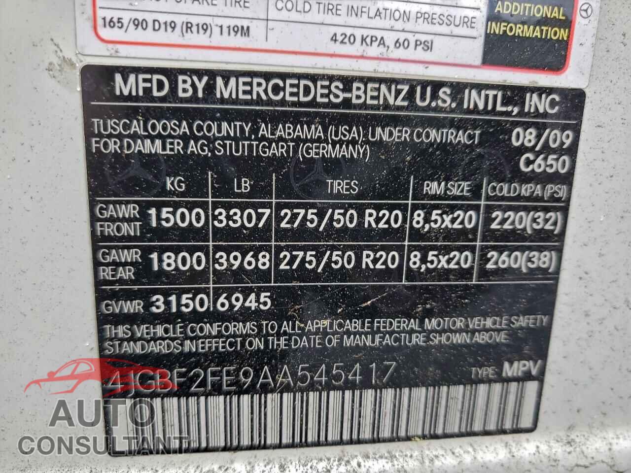 MERCEDES-BENZ GL-CLASS 2010 - 4JGBF2FE9AA545417