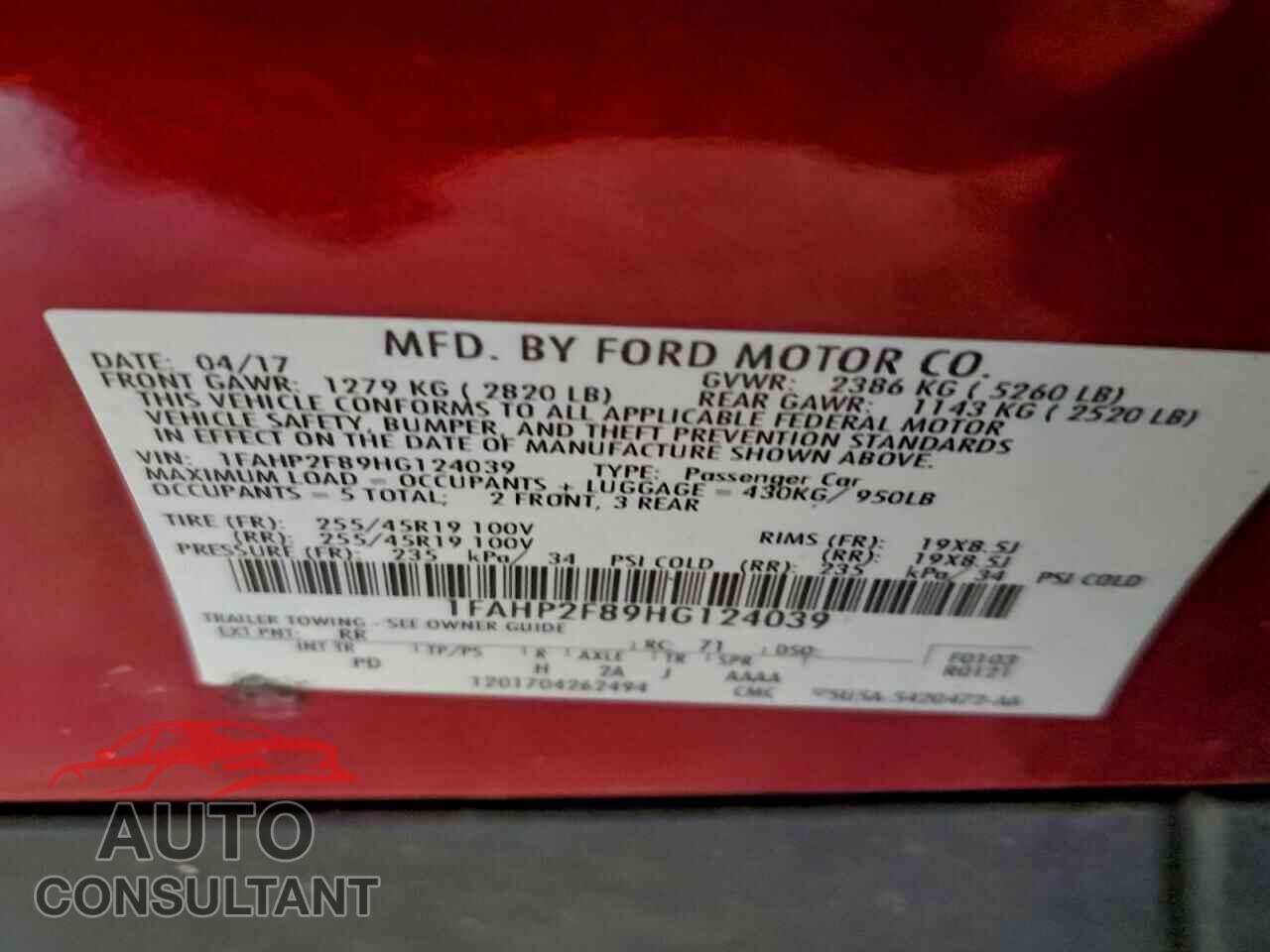 FORD TAURUS 2017 - 1FAHP2F89HG124039