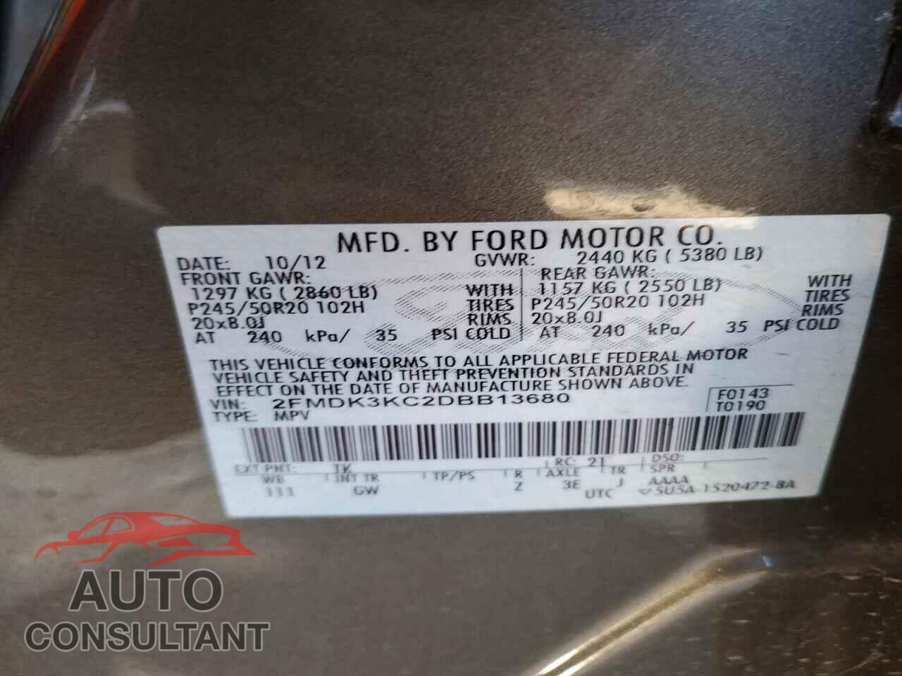 FORD EDGE 2013 - 2FMDK3KC2DBB13680