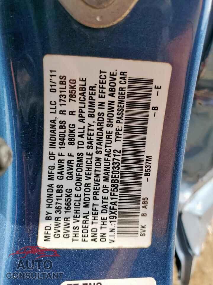 HONDA CIVIC 2011 - 19XFA1F58BE033712