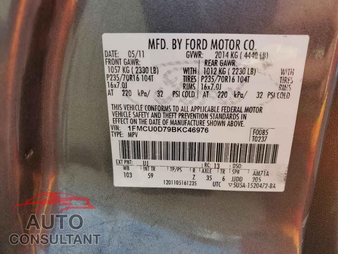 FORD ESCAPE 2011 - 1FMCU0D79BKC46976