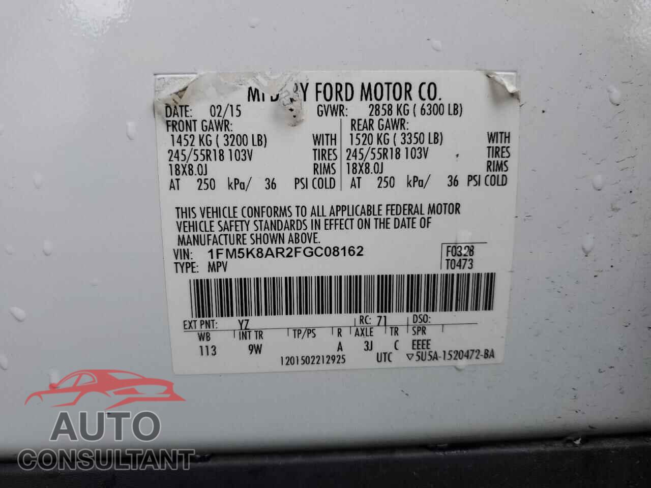 FORD EXPLORER 2015 - 1FM5K8AR2FGC08162