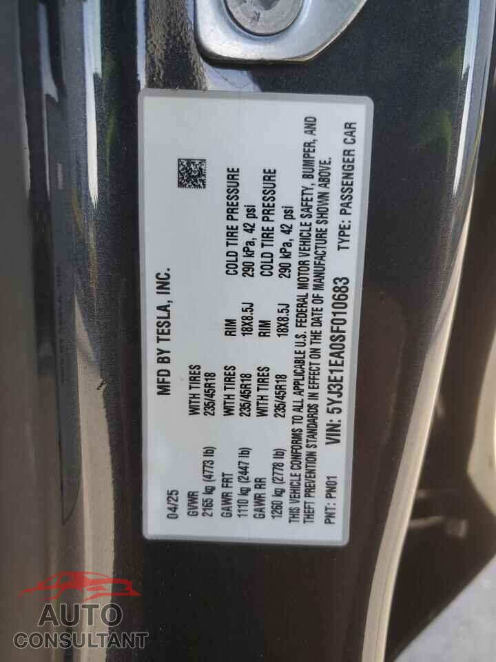 TESLA MODEL 3 2025 - 5YJ3E1EA0SF010683