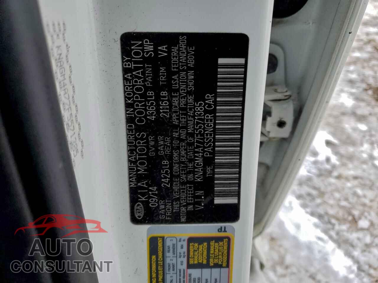 KIA OPTIMA 2015 - KNAGM4A77F5571385