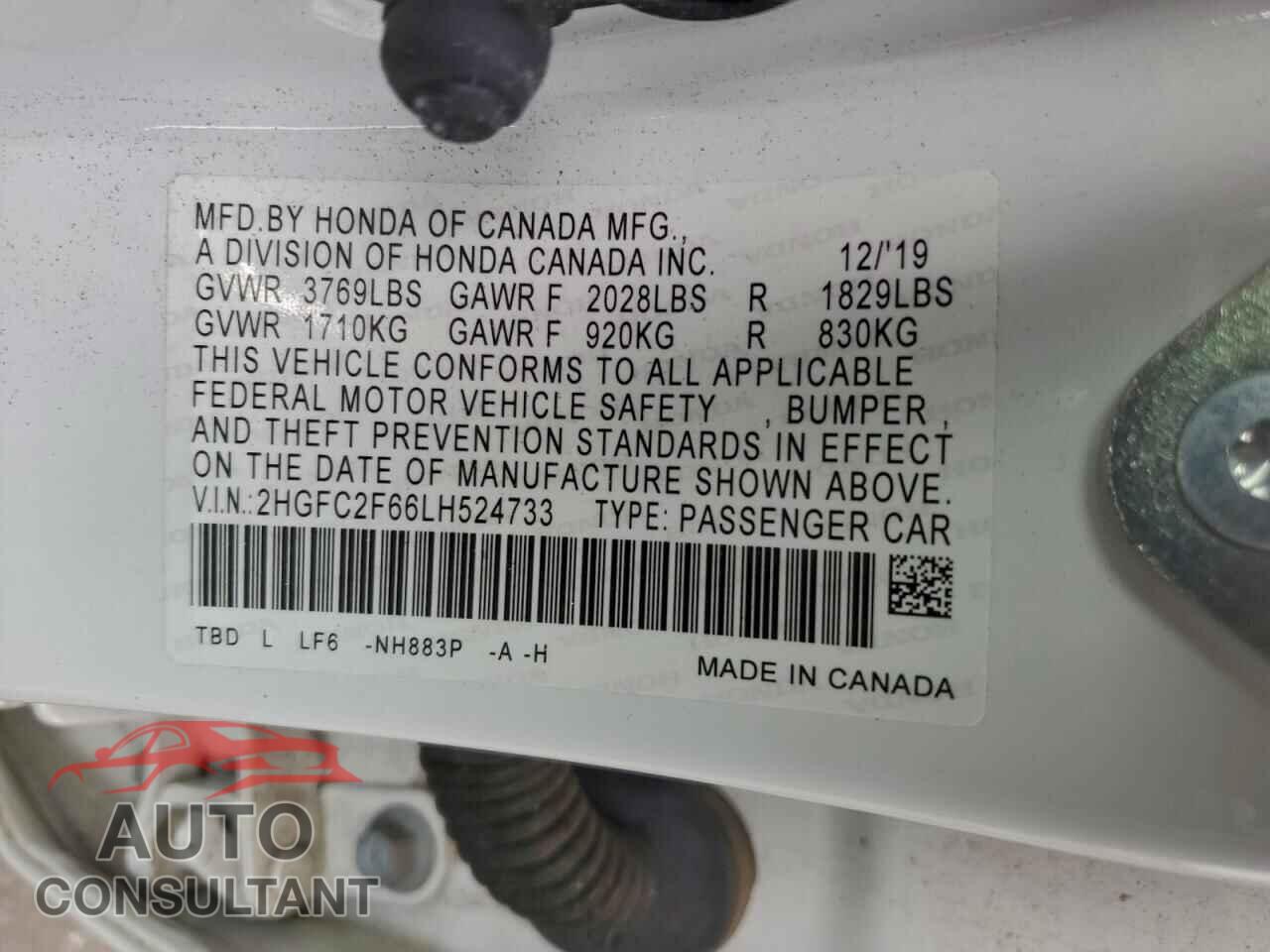 HONDA CIVIC 2020 - 2HGFC2F66LH524733