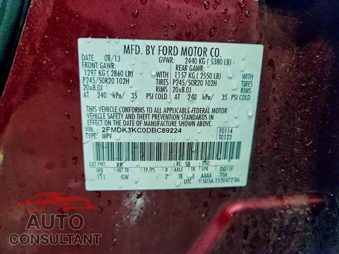 FORD EDGE 2013 - 2FMDK3KC0DBC89224
