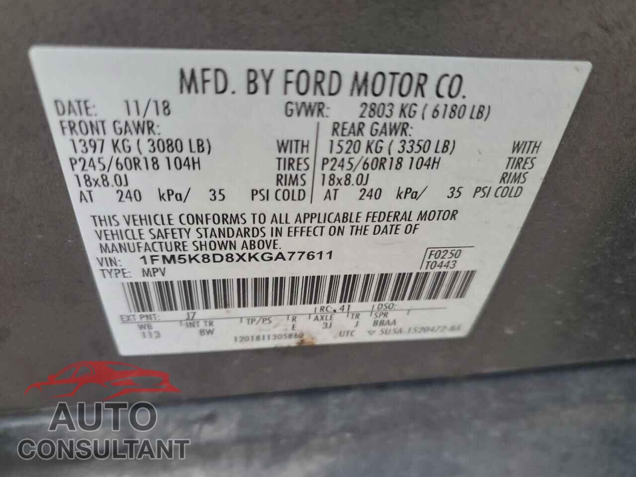 FORD EXPLORER 2019 - 1FM5K8D8XKGA77611