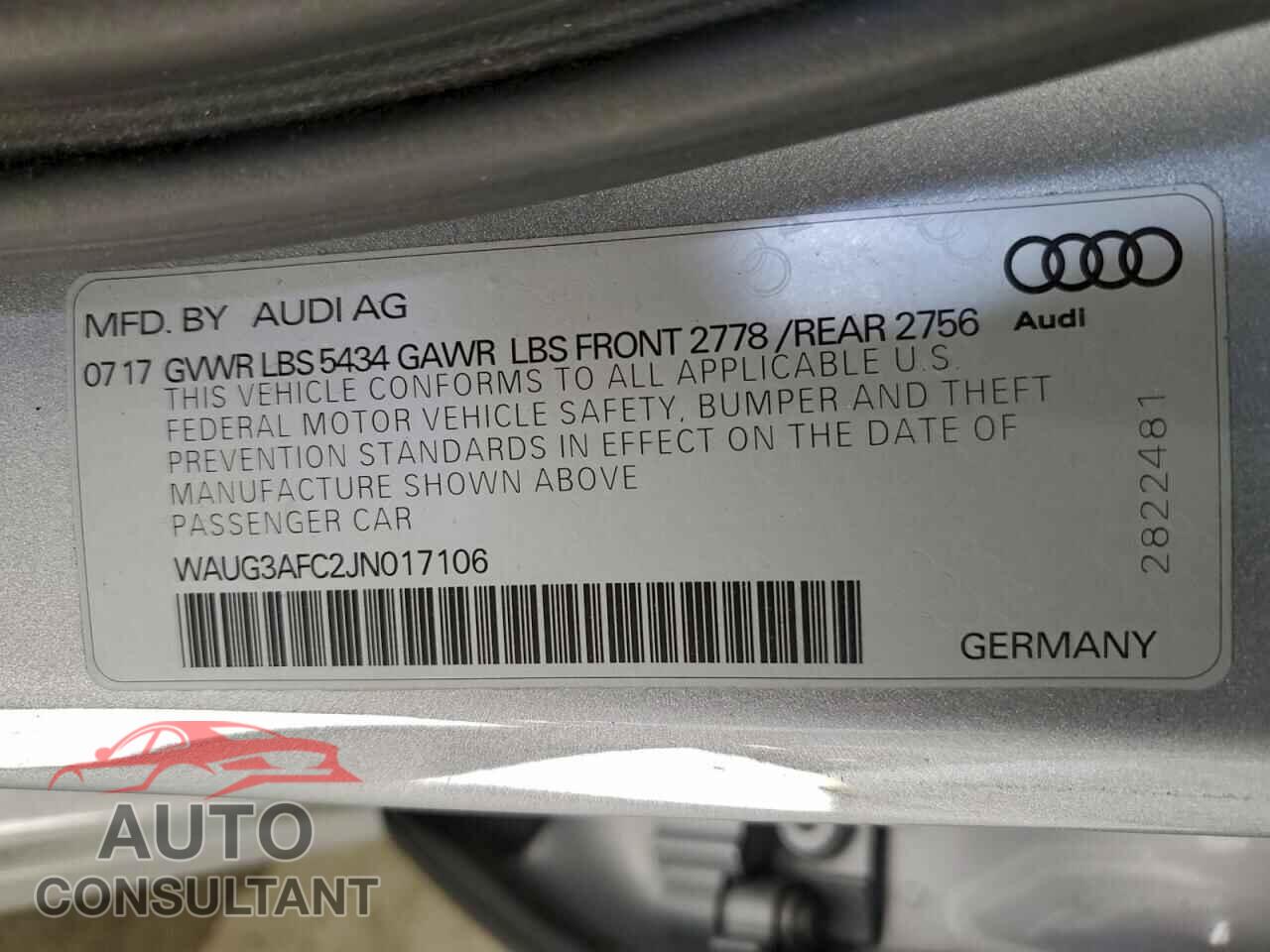 AUDI A6 2018 - WAUG3AFC2JN017106