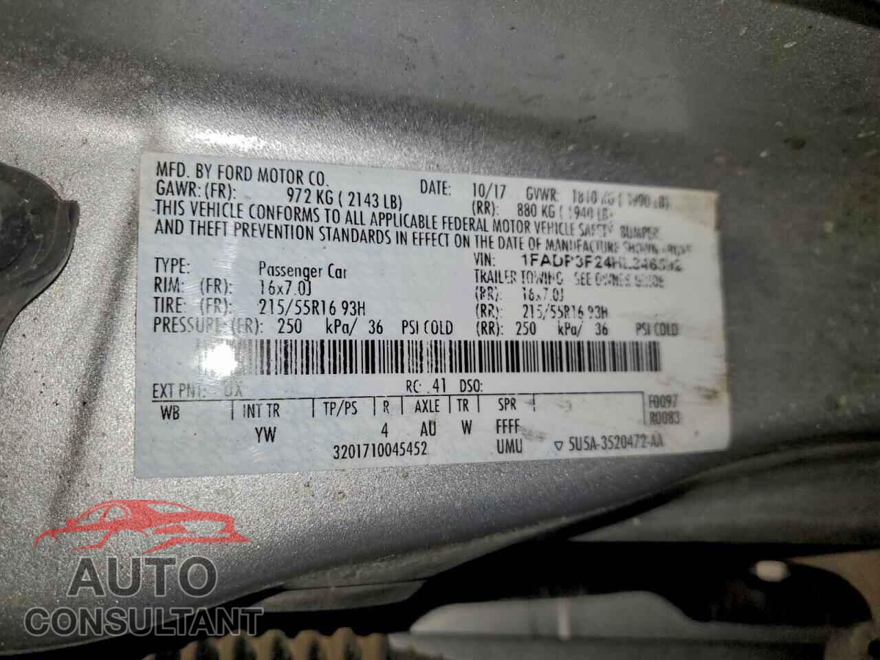 FORD FOCUS 2017 - 1FADP3F24HL346592