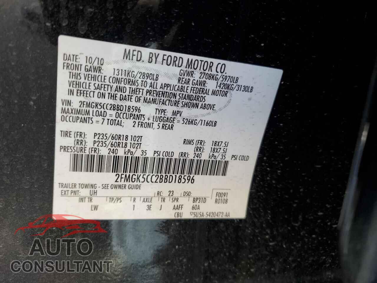 FORD FLEX 2011 - 2FMGK5CC2BBD18596