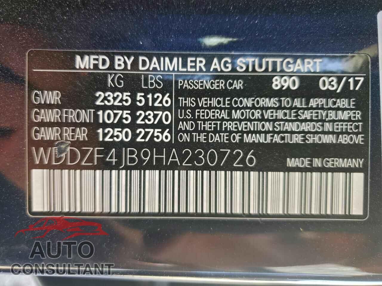 MERCEDES-BENZ E-CLASS 2017 - WDDZF4JB9HA230726
