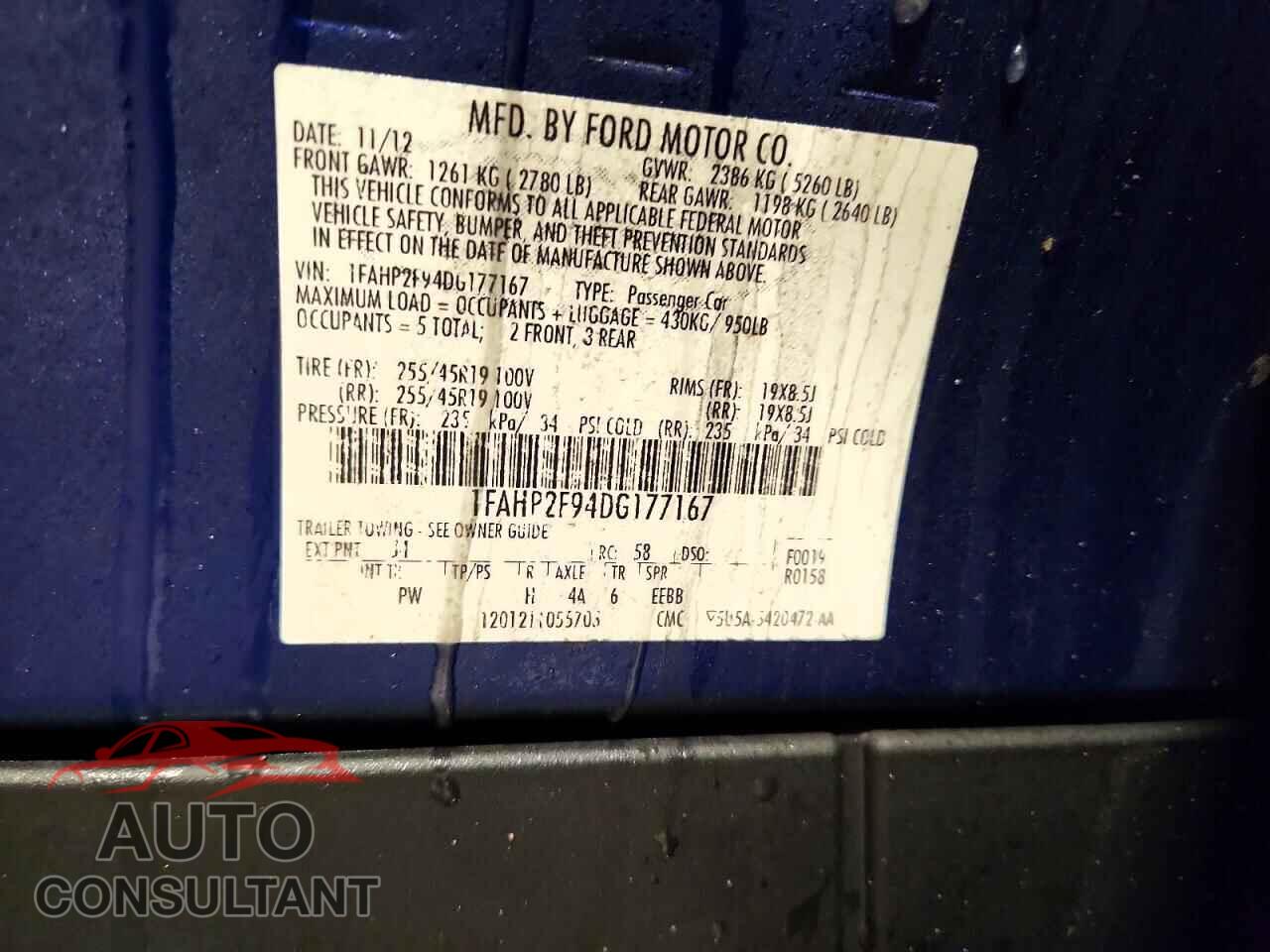 FORD TAURUS 2013 - 1FAHP2F94DG177167