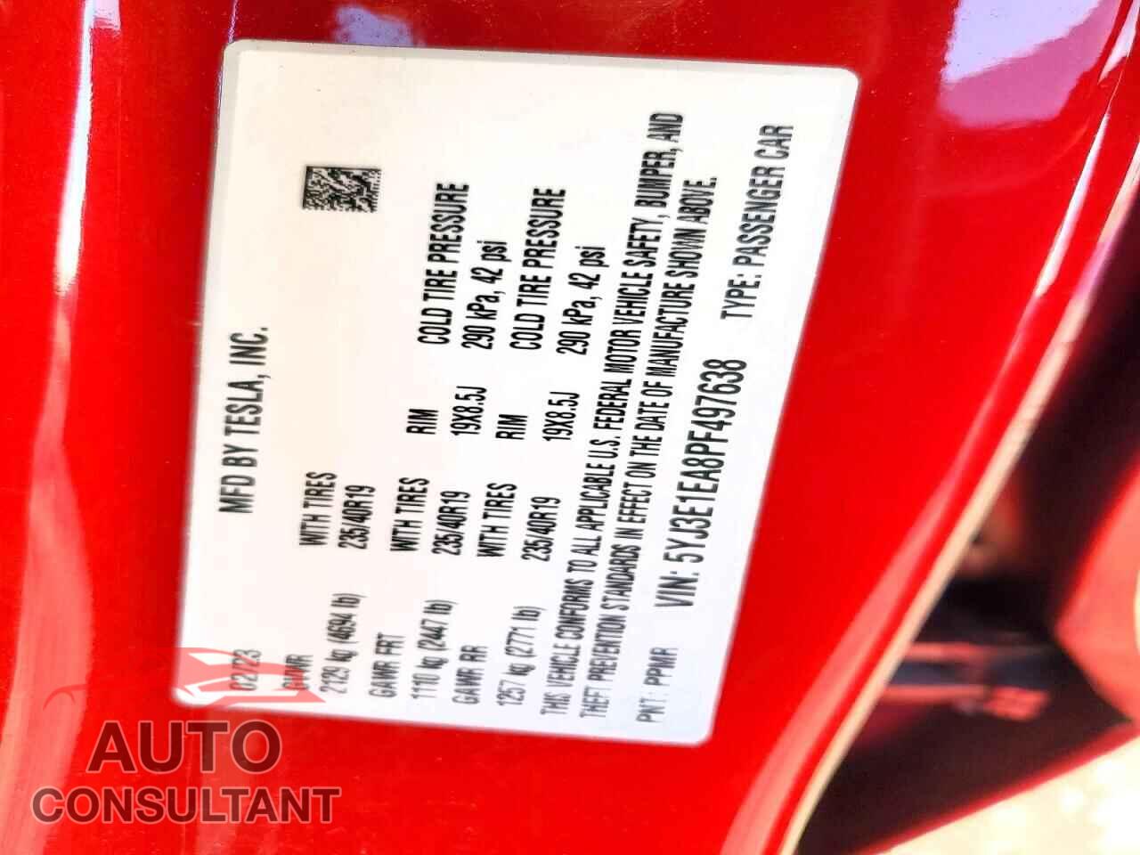 TESLA MODEL 3 2023 - 5YJ3E1EA8PF497638