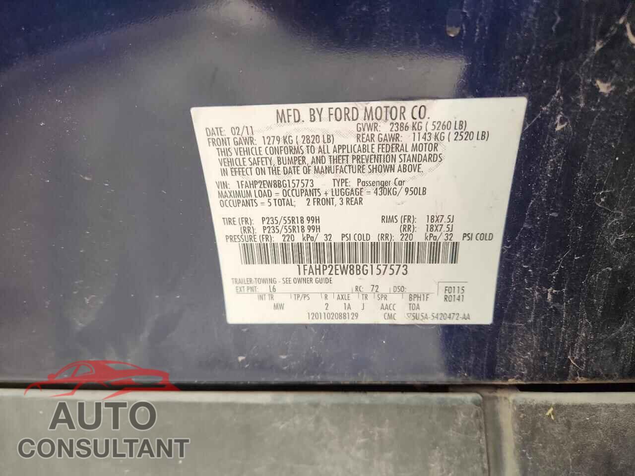 FORD TAURUS 2011 - 1FAHP2EW8BG157573