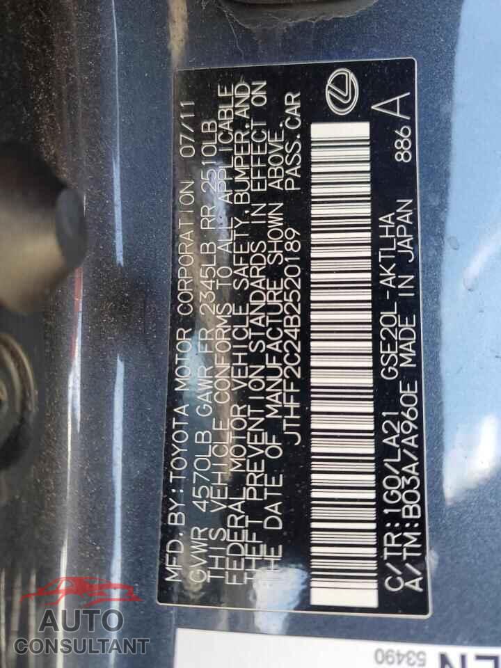 LEXUS IS 2011 - JTHFF2C24B2520189