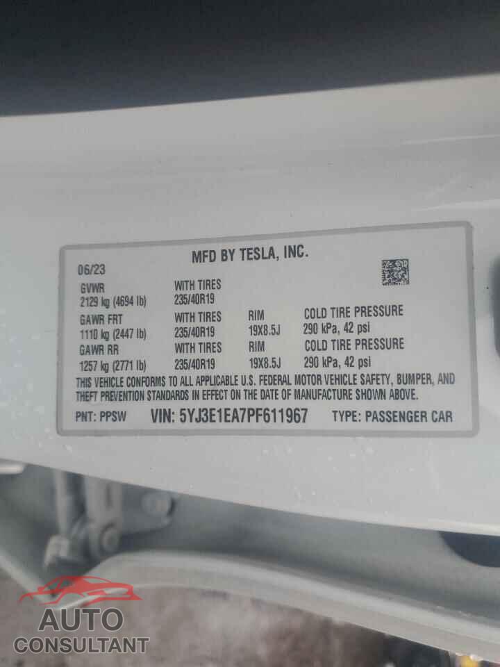TESLA MODEL 3 2023 - 5YJ3E1EA7PF611967