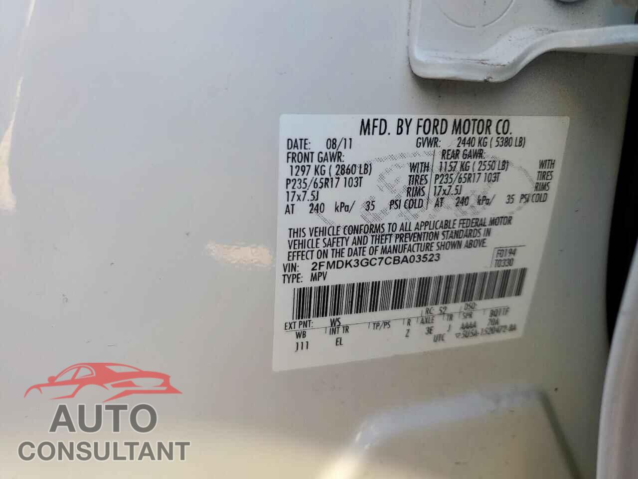 FORD EDGE 2012 - 2FMDK3GC7CBA03523