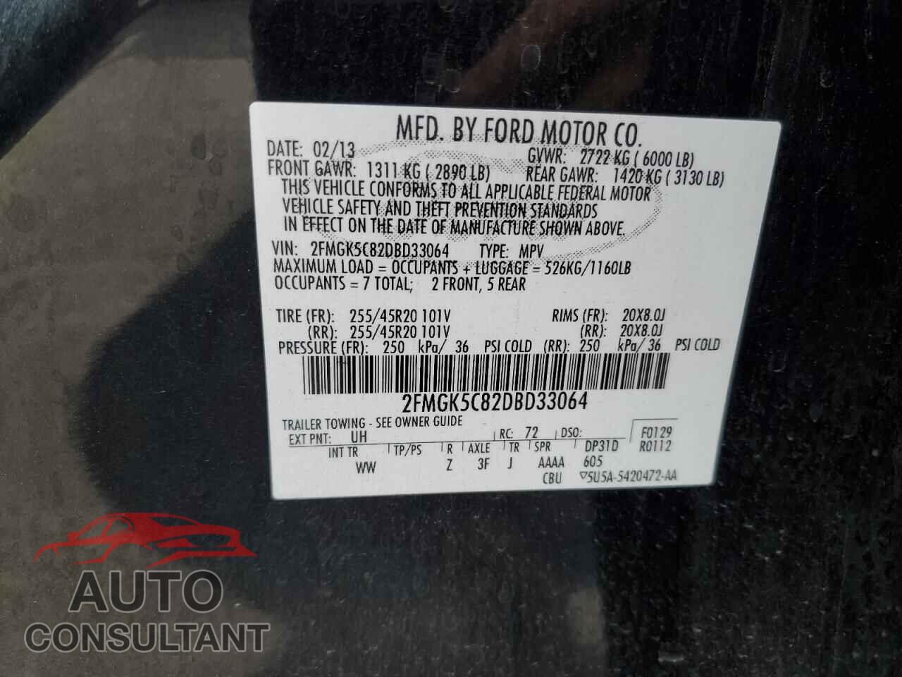 FORD FLEX 2013 - 2FMGK5C82DBD33064