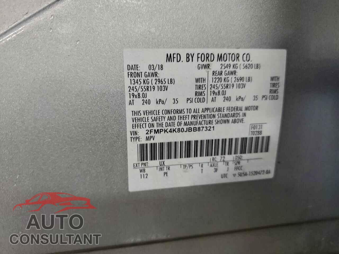 FORD EDGE 2018 - 2FMPK4K80JBB87321