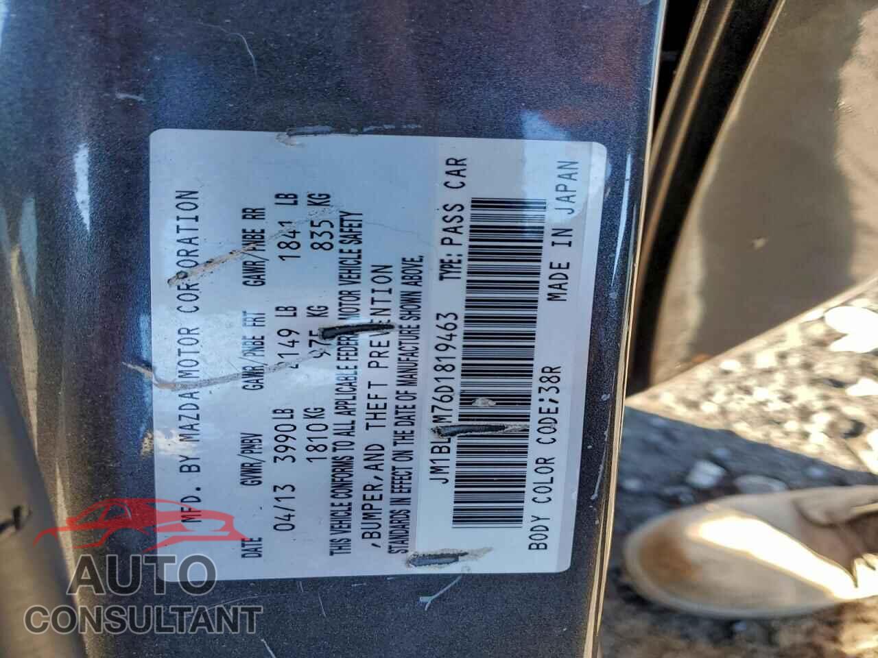 MAZDA 3 2013 - JM1BL1M76D1819463