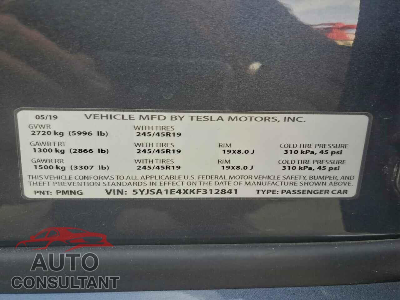 TESLA MODEL S 2019 - 5YJSA1E4XKF312841