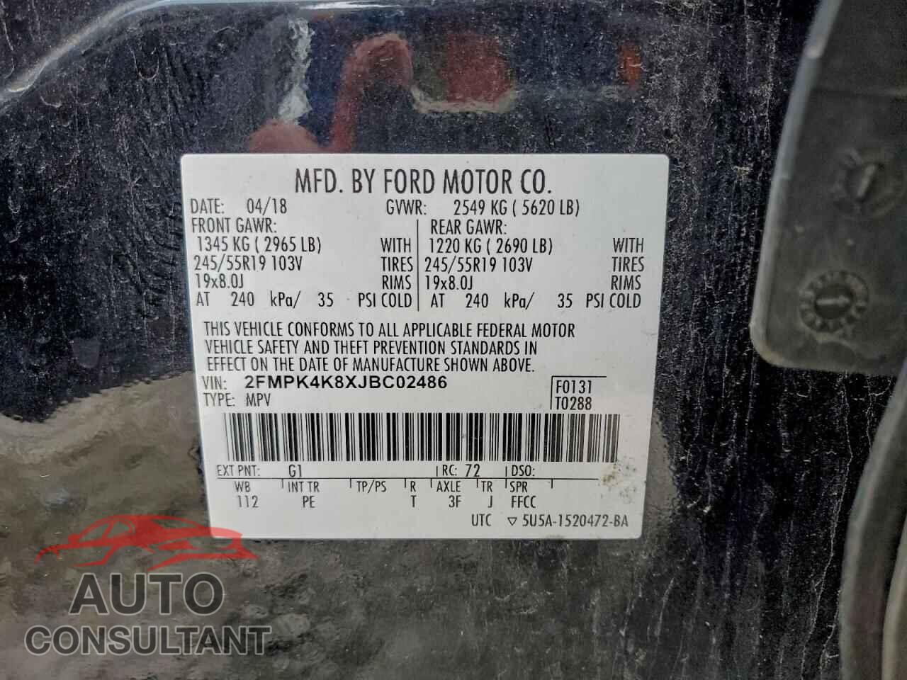 FORD EDGE 2018 - 2FMPK4K8XJBC02486