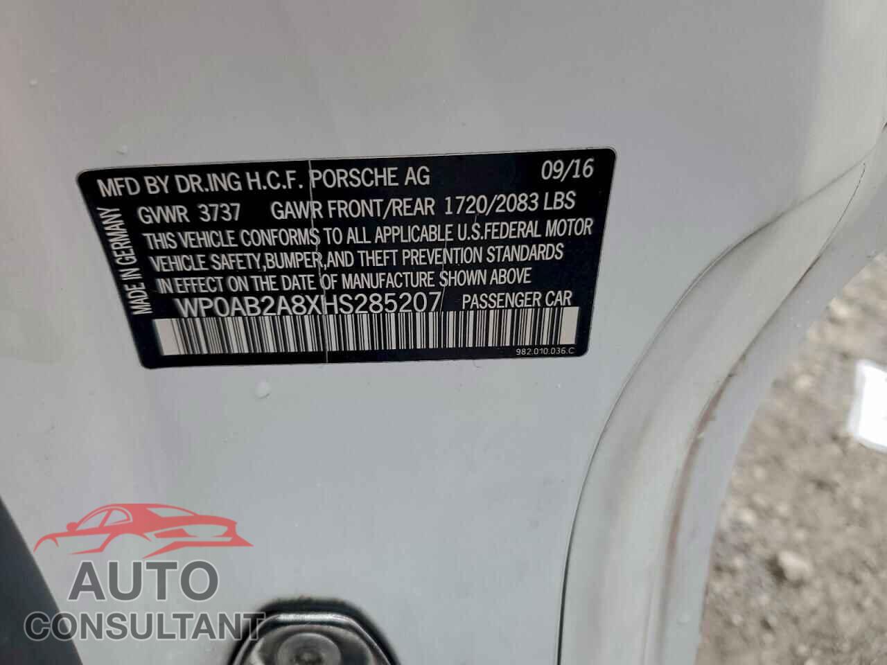 PORSCHE CAYMAN 2017 - WP0AB2A8XHS285207