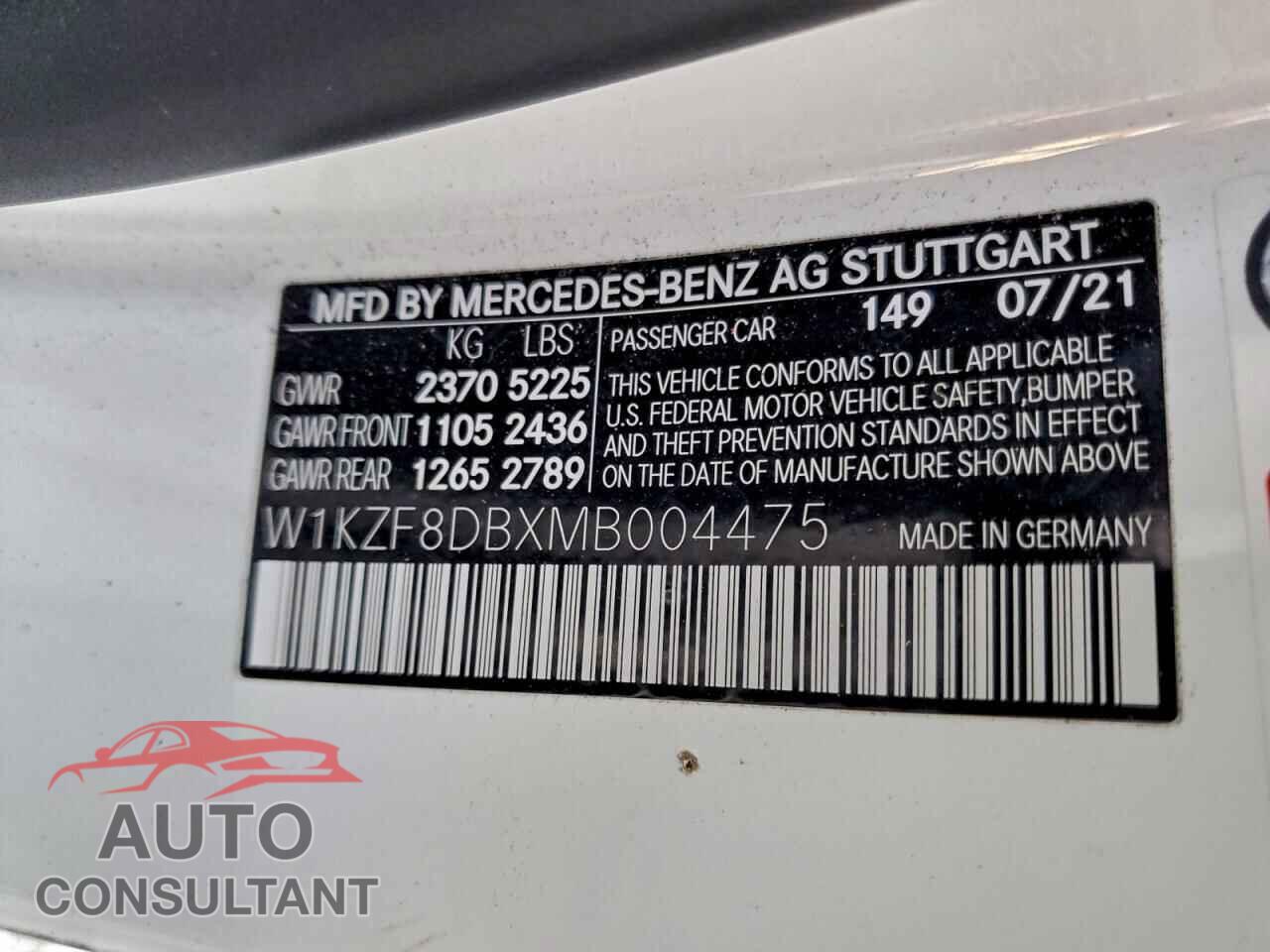 MERCEDES-BENZ E-CLASS 2021 - W1KZF8DBXMB004475