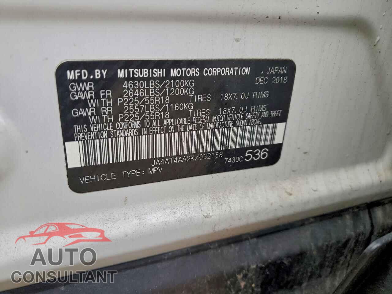 MITSUBISHI ECLIPSE 2019 - JA4AT4AA2KZ032158
