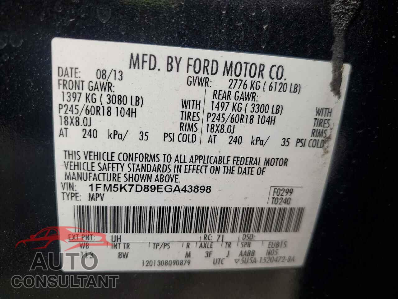 FORD EXPLORER 2014 - 1FM5K7D89EGA43898