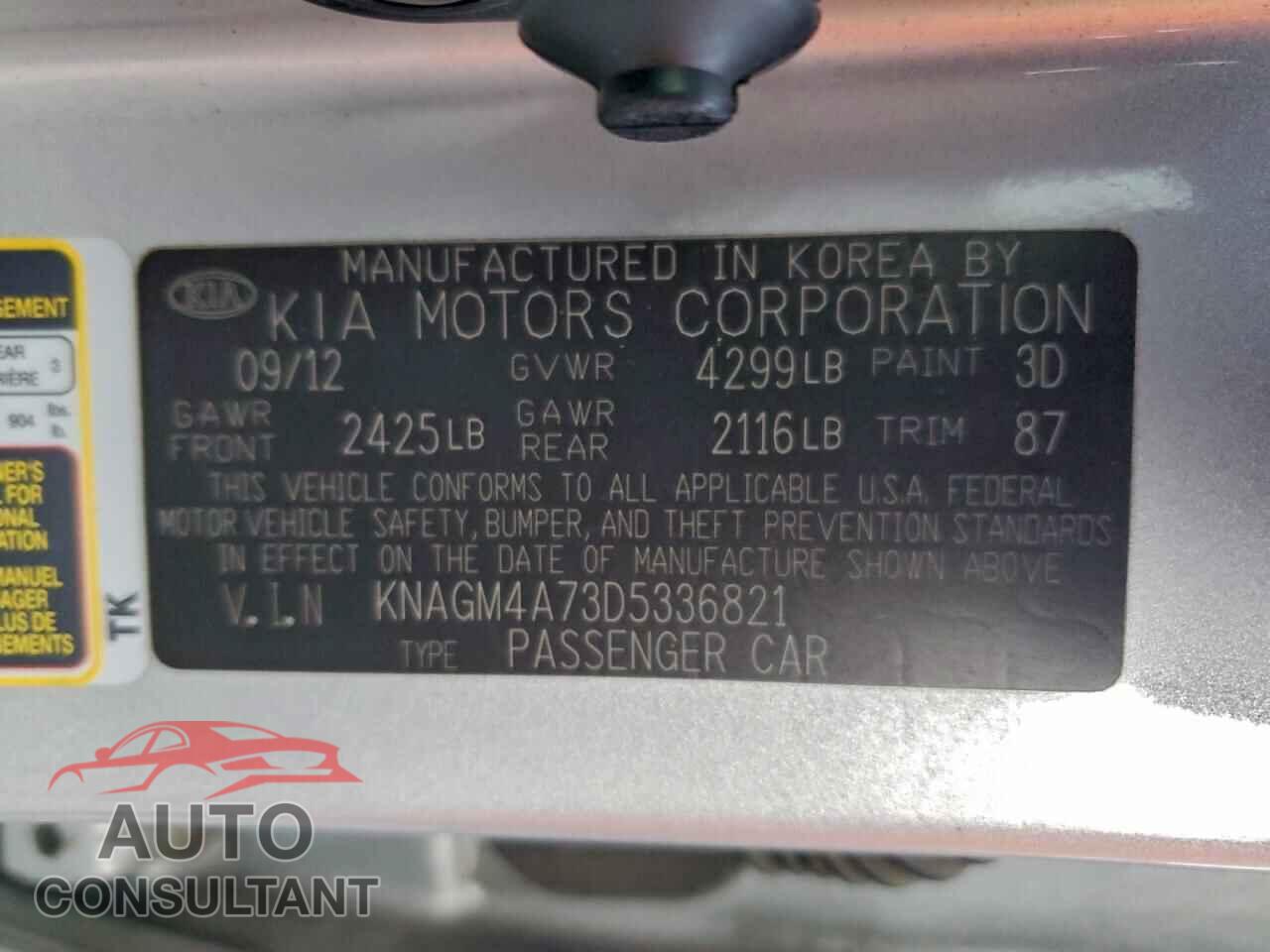 KIA OPTIMA 2013 - KNAGM4A73D5336821