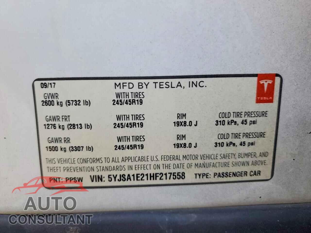 TESLA MODEL S 2017 - 5YJSA1E21HF217558