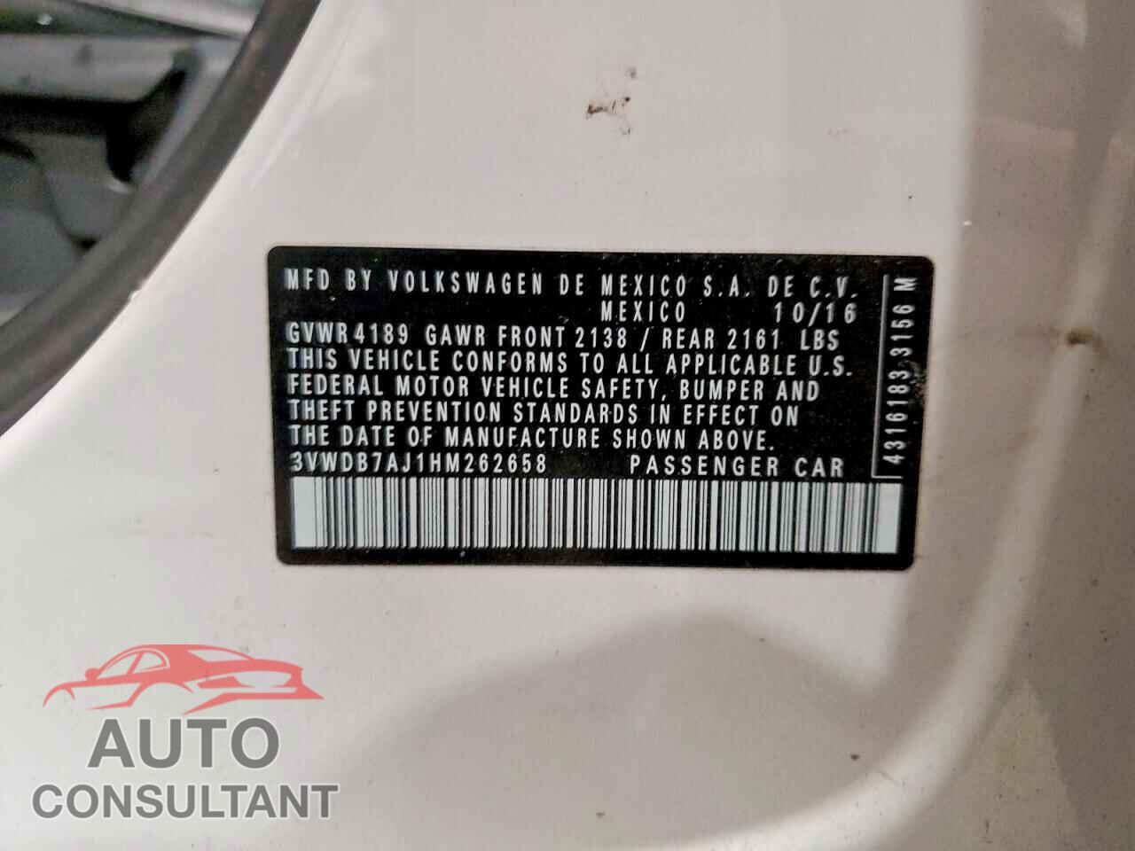 VOLKSWAGEN JETTA 2017 - 3VWDB7AJ1HM262658