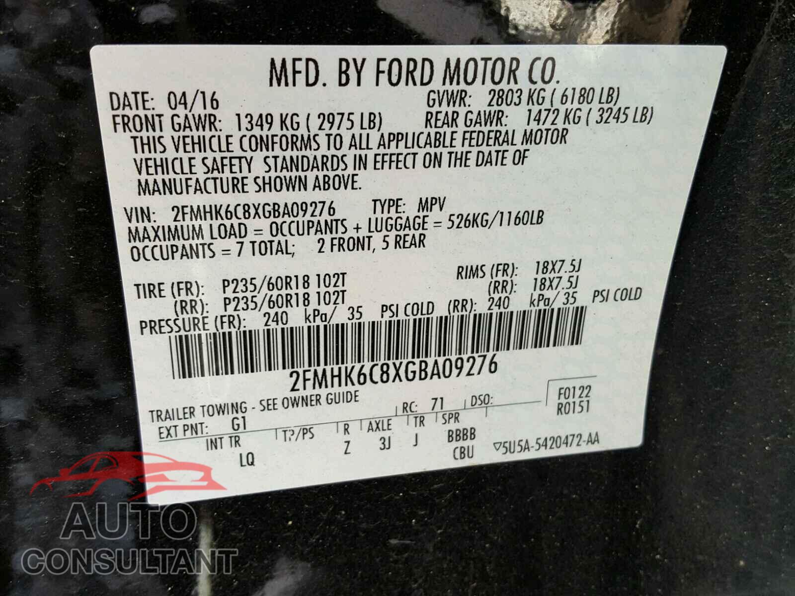 FORD FLEX 2016 - 2FMHK6C8XGBA09276