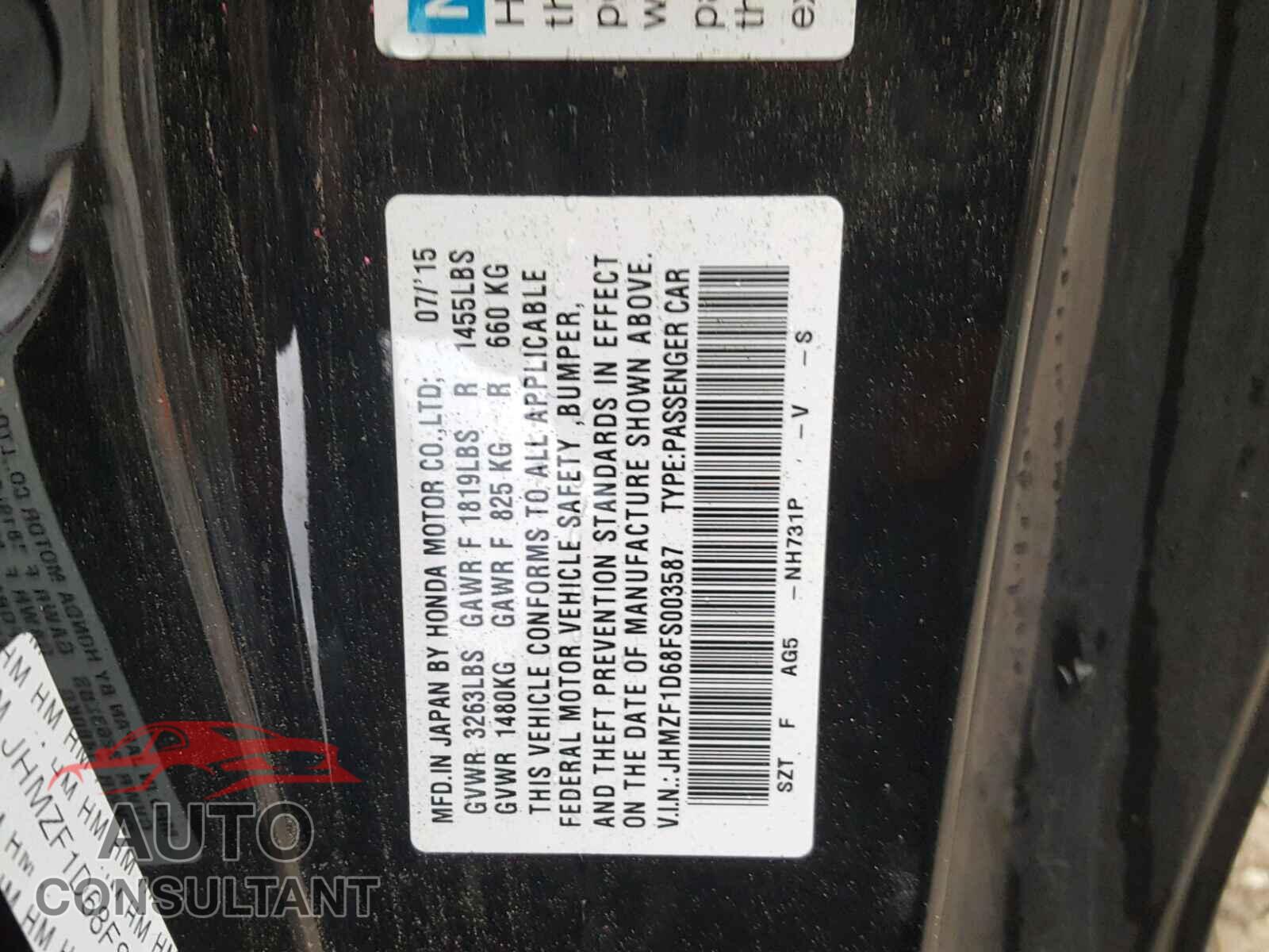 HONDA CR-Z 2015 - JHMZF1D68FS003587